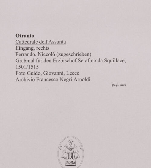 Rückseite von Guido, Giovanni, Lecce [https://www.deutsche-digitale-bibliothek.de/content/lizenzen/rv-ez/] Grabmal für den Erzbischof Francesco Maria de Aste (gest. 1719) - Gesamtansicht, bh592805_recto. Foto: Guido, Giovanni.