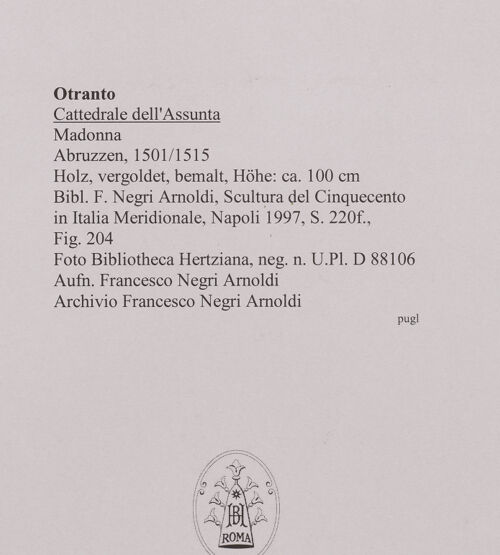 Rückseite von Bibliotheca Hertziana [https://www.deutsche-digitale-bibliothek.de/content/lizenzen/rv-fz/] Madonna - Gesamtansicht, bh592876_recto. Foto: Negri Arnoldi, Francesco.