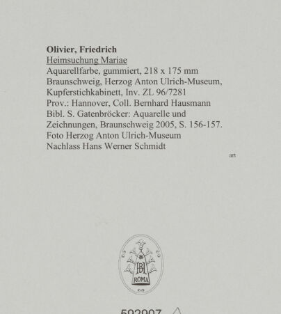 Rückseite von Herzog Anton Ulrich-Museum [https://www.deutsche-digitale-bibliothek.de/content/lizenzen/rv-ez/] Heimsuchung Mariae - Aufnahme unter Aussparung der Federeinfassung, somit ohne Signatur und Datierung, bh592907_recto. Foto.