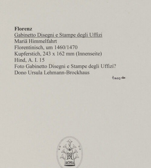 Rückseite von Gabinetto Disegni e Stampe degli Uffizi? [https://www.deutsche-digitale-bibliothek.de/content/lizenzen/rv-ez/] Mariä Himmelfahrt - , bh593003_recto. Foto.