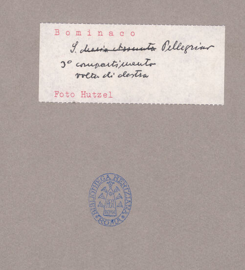 Rückseite von Getty Research Institute [https://www.deutsche-digitale-bibliothek.de/content/lizenzen/rv-ez/] Szenen aus dem Leben Christi und des heiligen Pellegrinus sowie liturgischer Kalender, Propheten und HeiligeWestwand, 3. Joch: liturgischer Kalender mit Monaten der zweiten Jahreshälfte und fünf Personen aus dem Alten Testament - Wandzone mit Daniel, Samuel, Salomon und Elias, bh593732_recto. Foto: Hutzel, Max.