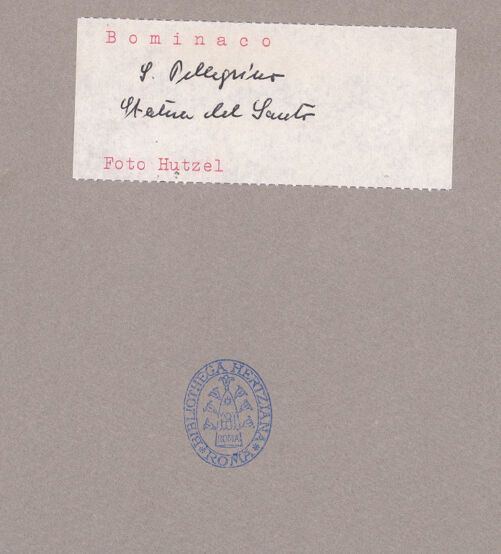 Rückseite von Getty Research Institute [https://www.deutsche-digitale-bibliothek.de/content/lizenzen/rv-ez/] Tabernakel mit Figur des heiligen Peregrinus - Gesamtansicht von schräg links (Aufstellung in San Pellegrino), bh593740_recto. Foto: Hutzel, Max.