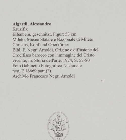 Rückseite von ICCD [https://www.deutsche-digitale-bibliothek.de/content/lizenzen/rv-ez/] Kruzifix - Detail: Kopf seitlich, bh594657_recto. Foto: Gabinetto Fotografico Nazionale.