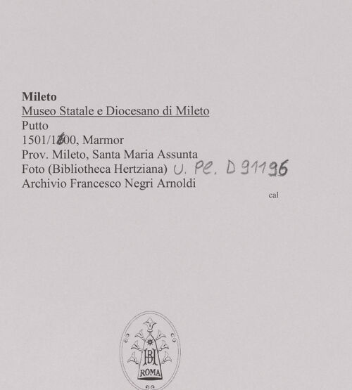 Rückseite von Bibliotheca Hertziana [https://www.deutsche-digitale-bibliothek.de/content/lizenzen/rv-fz/] Putto - Gesamtansicht, bh594675_recto. Foto.