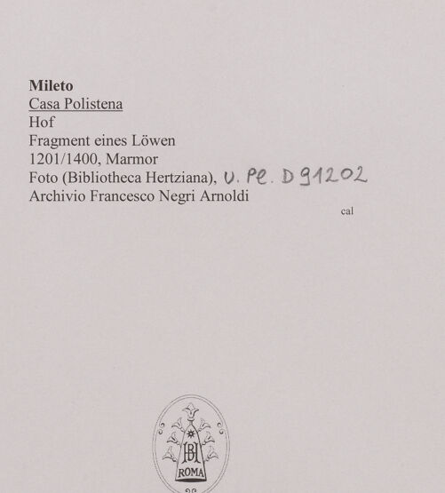 Rückseite von unbekannt [https://www.deutsche-digitale-bibliothek.de/content/lizenzen/rv-fz/] Fragment eines Löwen - Frontalansicht, bh594681_recto. Foto: Vasari.