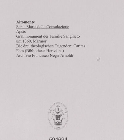 Rückseite von unbekannt [https://www.deutsche-digitale-bibliothek.de/content/lizenzen/rv-fz/] Grabmonument der SanginetoDie drei theologischen Tugenden - Die Nächstenliebe (Caritas), bh594694_recto. Foto.