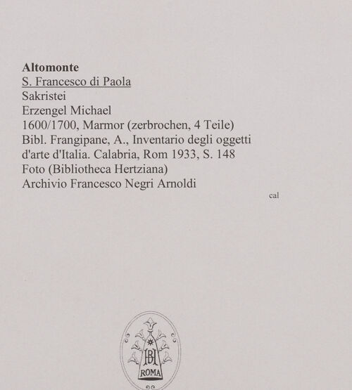 Rückseite von unbekannt [https://www.deutsche-digitale-bibliothek.de/content/lizenzen/rv-fz/] Erzengel Michael - , bh594701_recto. Foto.