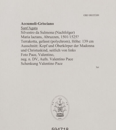 Rückseite von Pace, Valentino [https://www.deutsche-digitale-bibliothek.de/content/lizenzen/rv-fz/] Maria lactans - Ausschnitt: Kopf und Oberkörper der Madonna und Christuskind, seitlich von links, bh594718_recto. Foto: Pace, Valentino.