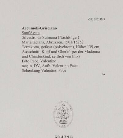 Rückseite von Pace, Valentino [https://www.deutsche-digitale-bibliothek.de/content/lizenzen/rv-fz/] Maria lactans - Ausschnitt: Kopf und Oberkörper der Madonna und Christuskind, seitlich von links, bh594719_recto. Foto: Pace, Valentino.