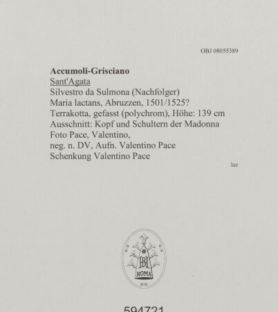 Rückseite von Pace, Valentino [https://www.deutsche-digitale-bibliothek.de/content/lizenzen/rv-fz/] Maria lactans - Ausschnitt: Kopf und Schultern der Madonna, frontal, bh594721_recto. Foto: Pace, Valentino.