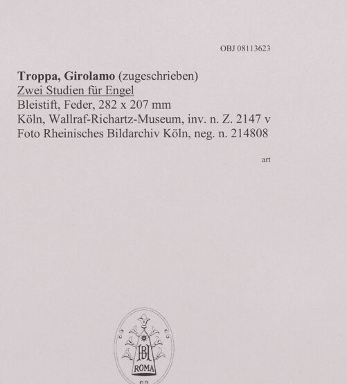 Rückseite von Rheinisches Bildarchiv Köln [https://www.deutsche-digitale-bibliothek.de/content/lizenzen/rv-ez/] Zwei Studien für Engel - , bh594870_recto. Foto.