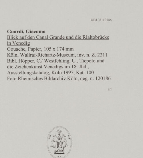 Rückseite von Rheinisches Bildarchiv Köln [https://www.deutsche-digitale-bibliothek.de/content/lizenzen/rv-ez/] Blick auf den Canal Grande und die Rialtobrücke in Venedig - , bh594876_recto. Foto.