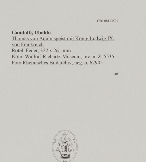 Rückseite von Rheinisches Bildarchiv [https://www.deutsche-digitale-bibliothek.de/content/lizenzen/rv-ez/] Thomas von Aquin speist mit König Ludwig IX. von Frankreich - , bh594881_recto. Foto.