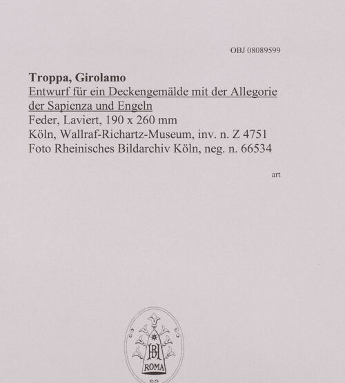 Rückseite von Rheinisches Bildarchiv Köln [https://www.deutsche-digitale-bibliothek.de/content/lizenzen/rv-ez/] Entwurf für ein Deckengemälde mit der Allegorie der Sapienza und Engeln - , bh594887_recto. Foto.