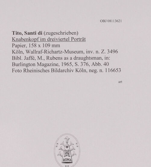 Rückseite von Rheinisches Bildarchiv Köln [https://www.deutsche-digitale-bibliothek.de/content/lizenzen/rv-ez/] Knabenkopf im dreiviertel Porträt - , bh594889_recto. Foto.