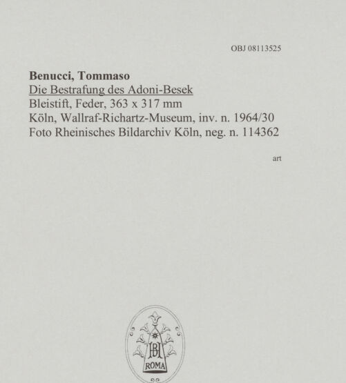 Rückseite von Rheinisches Bildarchiv Köln [https://www.deutsche-digitale-bibliothek.de/content/lizenzen/rv-ez/] Die Bestrafung des Adoni-Besek - , bh594902_recto. Foto.