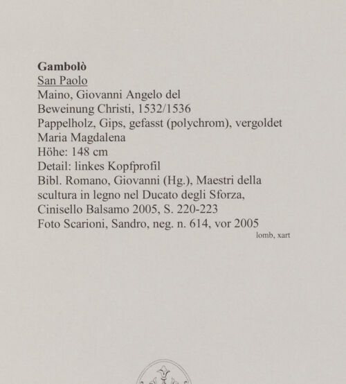 Rückseite von Scarioni, Sandro [https://www.deutsche-digitale-bibliothek.de/content/lizenzen/rv-fz/] Beweinung ChristiMaria Magdalena - Detail: linkes Kopfprofil, bh594970_recto. Foto: Scarioni, Sandro.