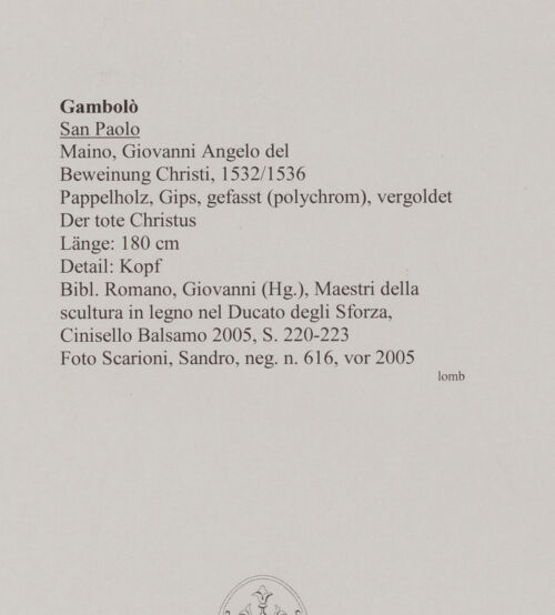 Rückseite von Scarioni, Sandro [https://www.deutsche-digitale-bibliothek.de/content/lizenzen/rv-fz/] Beweinung ChristiDer tote Christus - Detail: Kopf, bh594971_recto. Foto: Scarioni, Sandro.