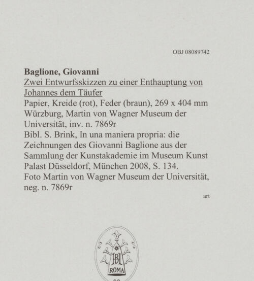 Rückseite von Martin von Wagner Museum der Universität [https://www.deutsche-digitale-bibliothek.de/content/lizenzen/rv-ez/] Zwei Entwurfsskizzen zu einer Enthauptung von Johannes dem Täufer - , bh594985_recto. Foto.