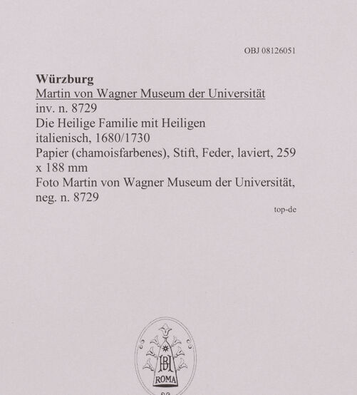 Rückseite von Martin von Wagner Museum der Universität [https://www.deutsche-digitale-bibliothek.de/content/lizenzen/rv-ez/] Die Heilige Familie mit Heiligen - , bh594994_recto. Foto.