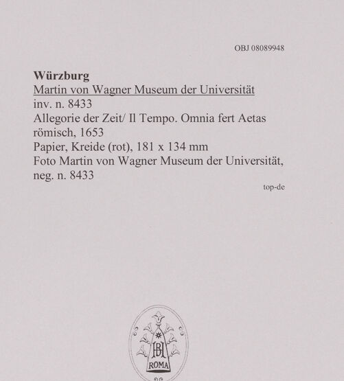 Rückseite von Martin von Wagner Museum der Universität [https://www.deutsche-digitale-bibliothek.de/content/lizenzen/rv-ez/] Allegorie der Zeit/ Il Tempo. Omnia fert Aetas - , bh594996_recto. Foto.