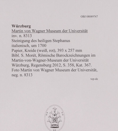 Rückseite von Martin von Wagner Museum der Universität [https://www.deutsche-digitale-bibliothek.de/content/lizenzen/rv-ez/] Steinigung des heiligen Stephanus - , bh595003_recto. Foto.