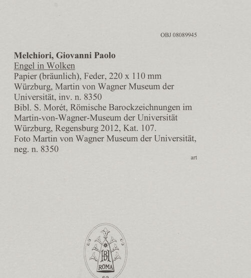 Rückseite von Martin von Wagner Museum der Universität [https://www.deutsche-digitale-bibliothek.de/content/lizenzen/rv-ez/] Engel in Wolken - , bh595012_recto. Foto.