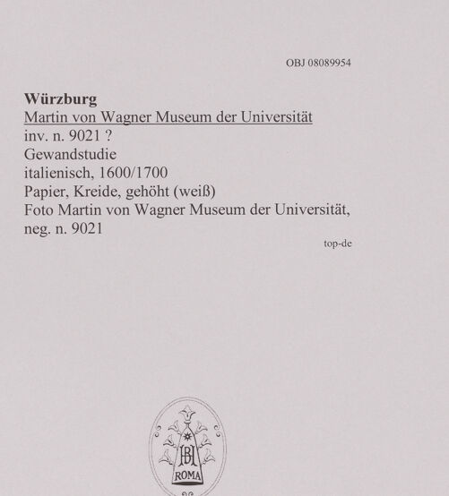 Rückseite von Martin von Wagner Museum der Universität [https://www.deutsche-digitale-bibliothek.de/content/lizenzen/rv-ez/] Gewandstudie - , bh595030_recto. Foto.
