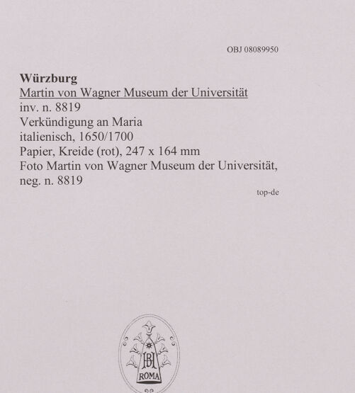 Rückseite von Martin von Wagner Museum der Universität [https://www.deutsche-digitale-bibliothek.de/content/lizenzen/rv-ez/] Verkündigung an Maria - , bh595032_recto. Foto.