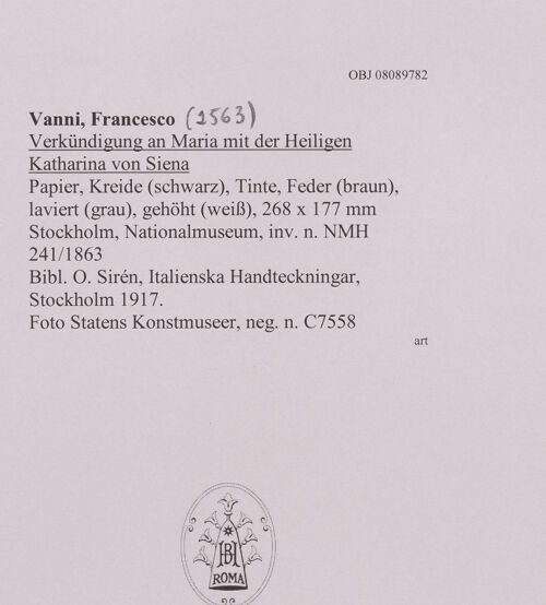 Rückseite von Statens Konstmuseer [https://www.deutsche-digitale-bibliothek.de/content/lizenzen/rv-ez/] Verkündigung an Maria mit der Heiligen Katharina von Siena - , bh595073_recto. Foto.