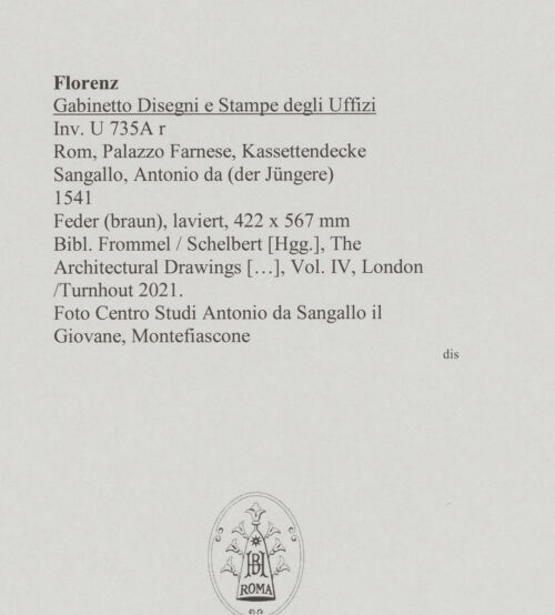 Rückseite von Centro Studi Antonio Sangallo il Giovane, Montefiascone [http://creativecommons.org/publicdomain/mark/1.0/] Rom, Palazzo Farnese, Kassettendecke - , bh595390_recto. Foto.