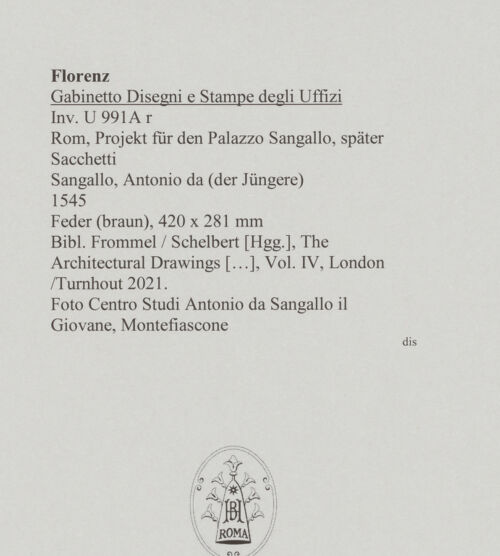 Rückseite von Centro Studi Antonio Sangallo il Giovane, Montefiascone [http://creativecommons.org/publicdomain/mark/1.0/] Rom, Projekt für den Palazzo Sangallo, später Sacchetti - , bh595407_recto. Foto.