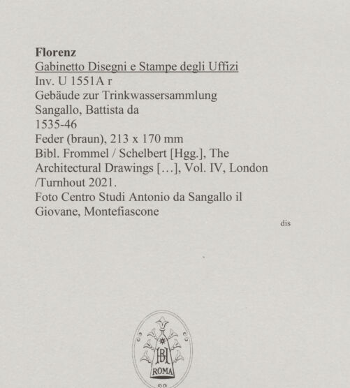 Rückseite von Centro Studi Antonio Sangallo il Giovane, Montefiascone [http://creativecommons.org/publicdomain/mark/1.0/] Gebäude zur Trinkwassersammlung - , bh595449_recto. Foto.