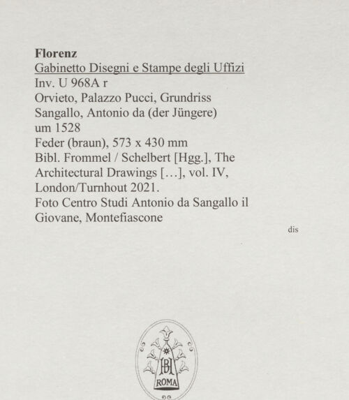 Rückseite von Centro Studi Antonio Sangallo il Giovane, Montefiascone [https://www.deutsche-digitale-bibliothek.de/content/lizenzen/rv-ez/] Orvieto, Palazzo Pucci, Grundriss - , bh595529_recto. Foto.
