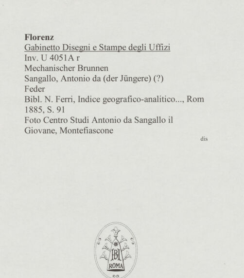 Rückseite von Centro Studi Antonio Sangallo il Giovane, Montefiascone [https://www.deutsche-digitale-bibliothek.de/content/lizenzen/rv-ez/] Mechanischer Brunnen - , bh595539_recto. Foto.