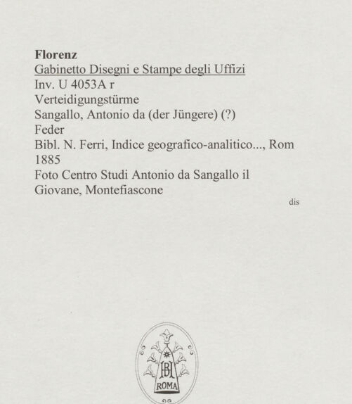 Rückseite von Centro Studi Antonio Sangallo il Giovane, Montefiascone [https://www.deutsche-digitale-bibliothek.de/content/lizenzen/rv-ez/] Verteidigungstürme - , bh595548_recto. Foto.