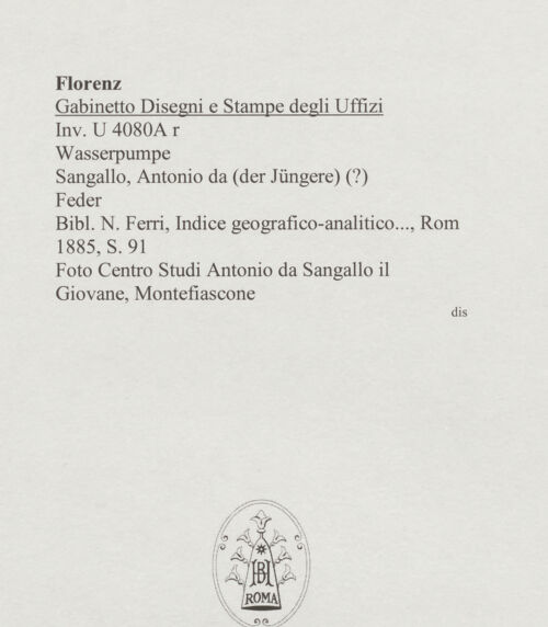 Rückseite von Centro Studi Antonio Sangallo il Giovane, Montefiascone [https://www.deutsche-digitale-bibliothek.de/content/lizenzen/rv-ez/] Wasserpumpe - , bh595560_recto. Foto.