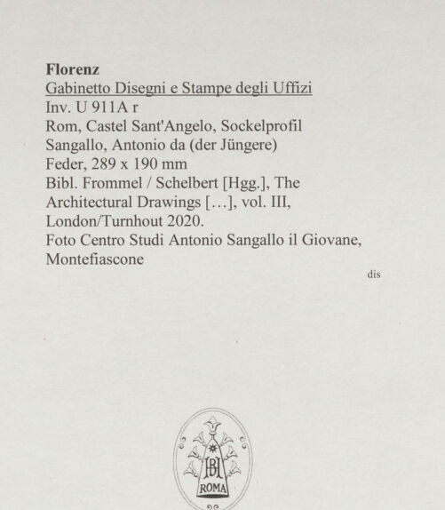 Rückseite von Centro Studi Antonio Sangallo il Giovane, Montefiascone [https://www.deutsche-digitale-bibliothek.de/content/lizenzen/rv-ez/] Rom, Castel Sant'Angelo, Sockelprofil - , bh595580_recto. Foto.