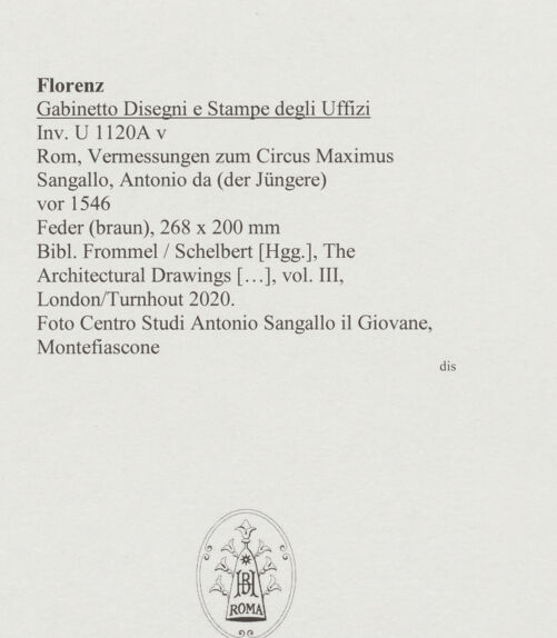 Rückseite von Centro Studi Antonio Sangallo il Giovane, Montefiascone [https://www.deutsche-digitale-bibliothek.de/content/lizenzen/rv-ez/] Rom, Vermessungen zum Circus Maximus - , bh595659_recto. Foto.