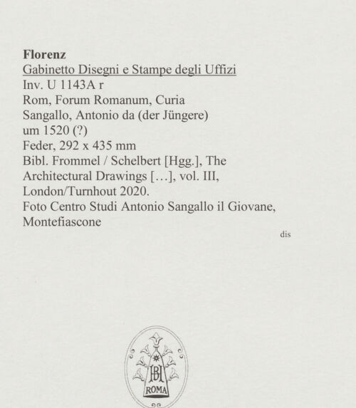 Rückseite von Centro Studi Antonio Sangallo il Giovane, Montefiascone [https://www.deutsche-digitale-bibliothek.de/content/lizenzen/rv-ez/] Rom, Forum Romanum, Curia - , bh595681_recto. Foto.
