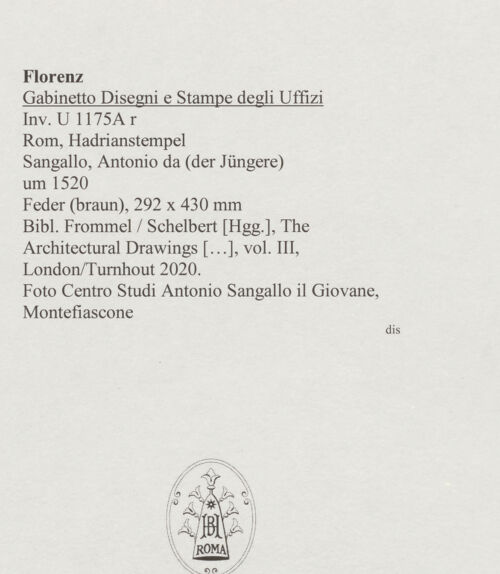 Rückseite von Centro Studi Antonio Sangallo il Giovane, Montefiascone [https://www.deutsche-digitale-bibliothek.de/content/lizenzen/rv-ez/] Rom, Hadrianstempel - , bh595702_recto. Foto.