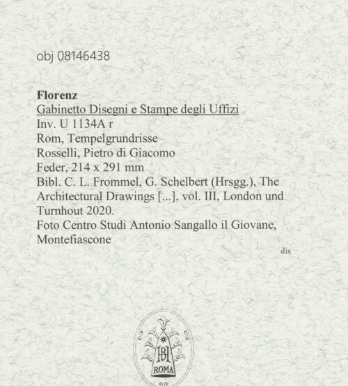 Rückseite von Centro Studi Antonio Sangallo il Giovane, Montefiascone [https://www.deutsche-digitale-bibliothek.de/content/lizenzen/rv-ez/] Rom, Tempelgrundrisse - , bh600640_recto. Foto.