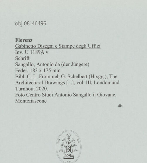 Rückseite von Centro Studi Antonio Sangallo il Giovane, Montefiascone [https://www.deutsche-digitale-bibliothek.de/content/lizenzen/rv-ez/] Schrift - , bh600652_recto. Foto.