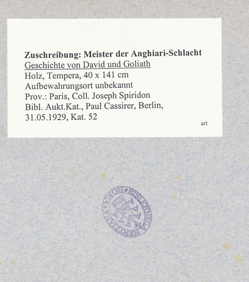 Rückseite von unbekannt [https://www.deutsche-digitale-bibliothek.de/content/lizenzen/rv-fz/] David und Goliath - Gesamtansicht, bh603128_recto. Foto.