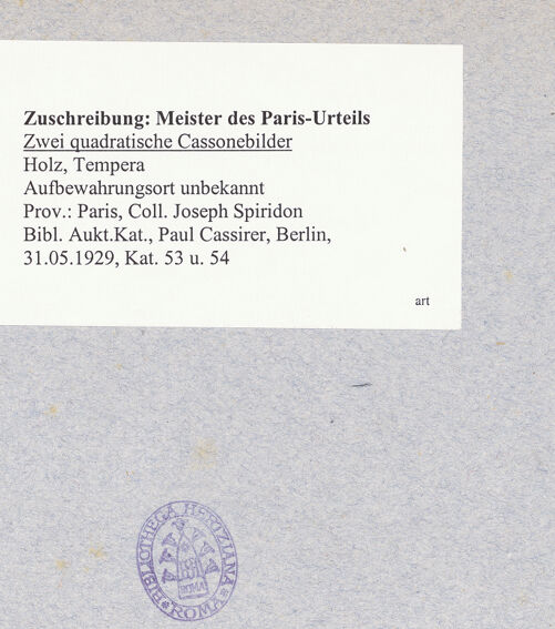 Rückseite von unbekannt [https://www.deutsche-digitale-bibliothek.de/content/lizenzen/rv-fz/] Zwei quadratische Cassonebilder - beide Tafeln nebeneinander, bh603149_recto. Foto.