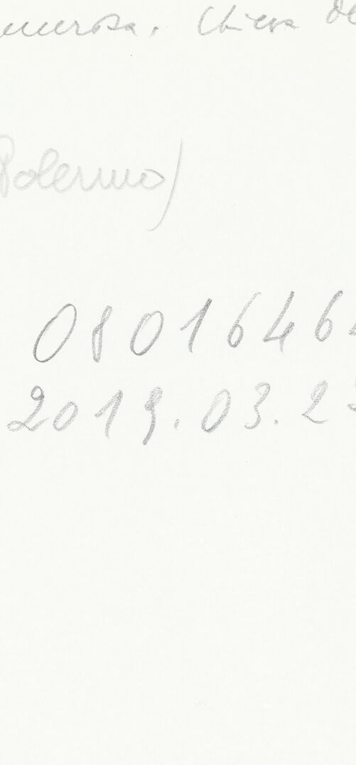 Rückseite von Soprintendenza alle Gallerie della Sicilia - Palermo [https://www.deutsche-digitale-bibliothek.de/content/lizenzen/rv-ez/] Ausstattung der Cappella NotarbartoloPilasterdekoration mit Szenen aus der Geschichte der heiligen Antonius von Padua und Franz von Assisi - Detail des oberen Reliefs mit Maria der Vekündigung, bh606006_recto. Foto.