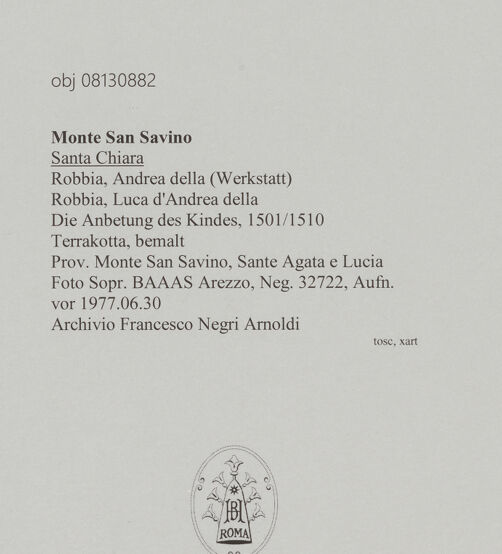 Rückseite von Soprintendenza per i Beni Ambientali Architettonici Artistici e Storici Arezzo [https://www.deutsche-digitale-bibliothek.de/content/lizenzen/rv-ez/] Die Anbetung des Kindes - , bh606132_recto. Foto.