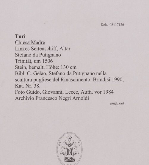 Rückseite von Guido, Giovanni, Lecce [https://www.deutsche-digitale-bibliothek.de/content/lizenzen/rv-fz/] Trinitas - , bh606330_recto. Foto.