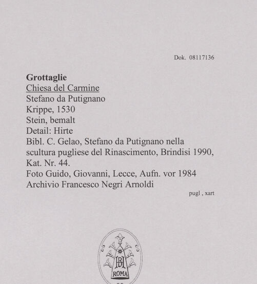 Rückseite von Guido, Giovanni, Lecce [https://www.deutsche-digitale-bibliothek.de/content/lizenzen/rv-ez/] Krippe - Detail: linker Hirte, bh606360_recto. Foto.