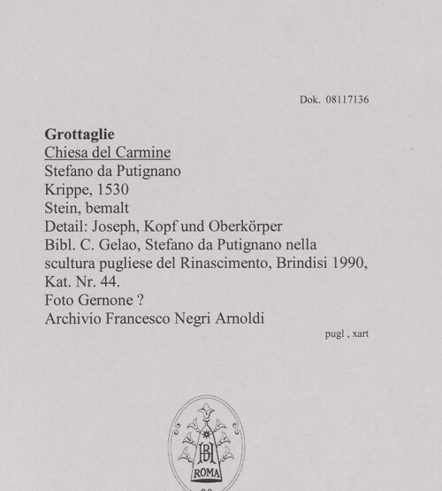 Rückseite von Gernone ? [https://www.deutsche-digitale-bibliothek.de/content/lizenzen/rv-ez/] Krippe - Detail: Heiliger Joseph, Kopf und Oberkörper, bh606366_recto. Foto.